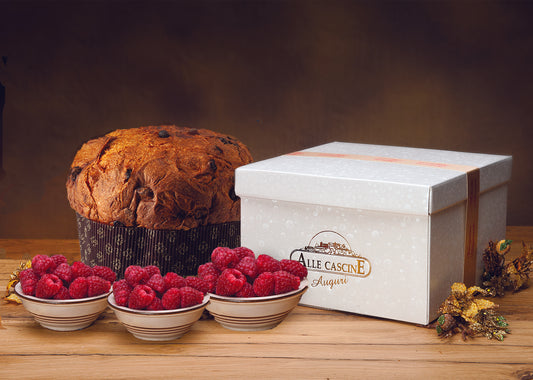 Panettone artigianale con lamponi e cioccolato bianco gr 750